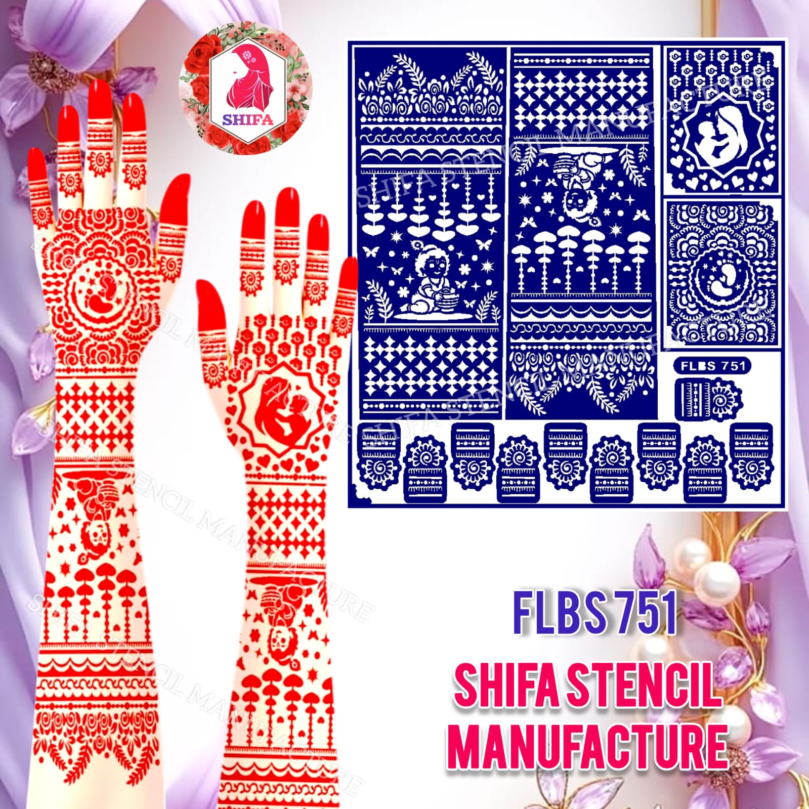 FLBS 751 Baby Shower Special Hand Art Sticker overview Henna Stencil - Shifa Stencil